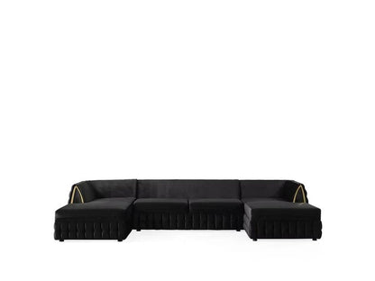 Black Velvet U Shaped Sofa and Chaise Sectional With Toss Pillows HomeRoots