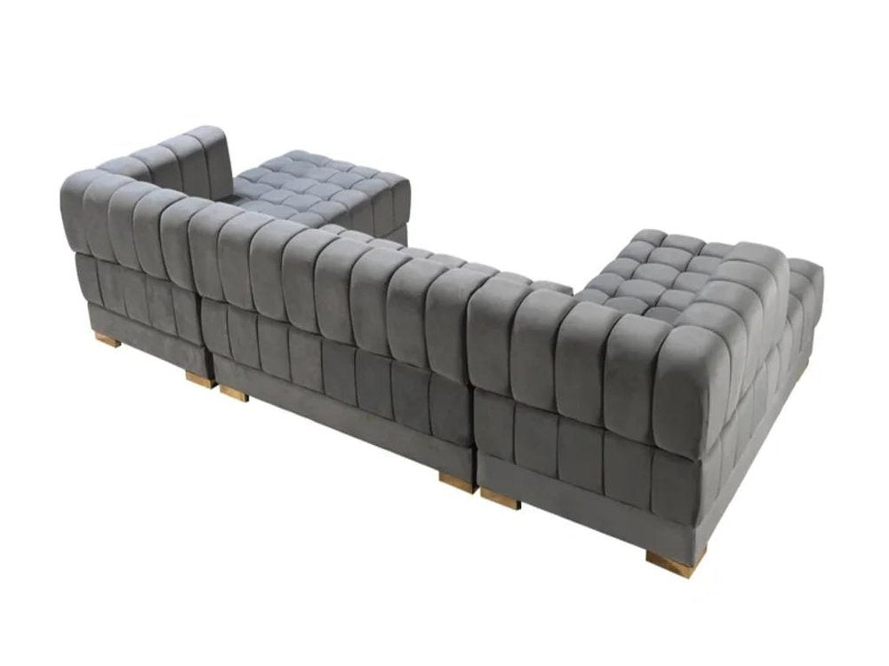 Gray Velvet U Shaped Three Piece Sofa and Chaise Sectional With Toss Pillows HomeRoots