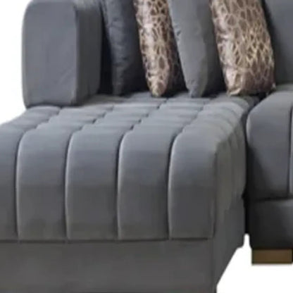 Gray Velvet U Shaped Three Piece Sofa and Chaise Sectional With Toss Pillows HomeRoots