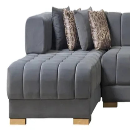 Gray Velvet U Shaped Three Piece Sofa and Chaise Sectional With Toss Pillows HomeRoots