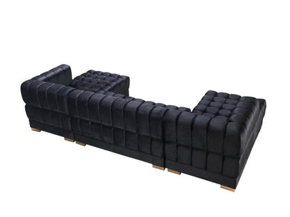 Black Velvet U Shaped Three Piece Sofa and Chaise Sectional With Toss Pillows HomeRoots