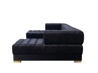 Black Velvet U Shaped Three Piece Sofa and Chaise Sectional With Toss Pillows HomeRoots