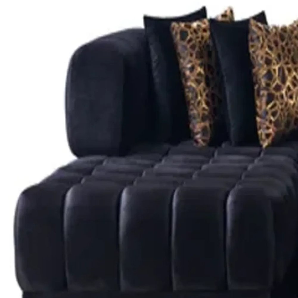 Black Velvet U Shaped Three Piece Sofa and Chaise Sectional With Toss Pillows HomeRoots