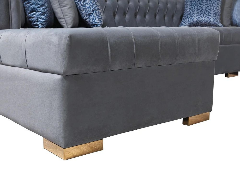 Gray Velvet U Shaped Three Piece Sofa and Chaise Sectional With Toss Pillows HomeRoots