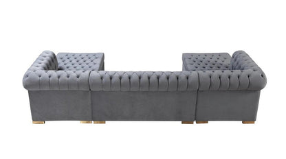 Gray Velvet U Shaped Three Piece Sofa and Chaise Sectional With Toss Pillows HomeRoots