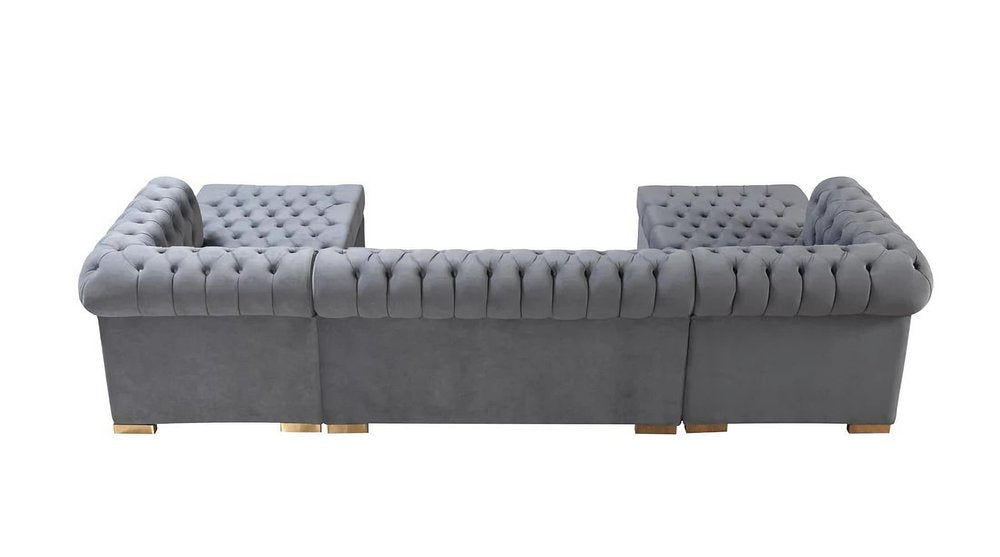 Gray Velvet U Shaped Three Piece Sofa and Chaise Sectional With Toss Pillows HomeRoots
