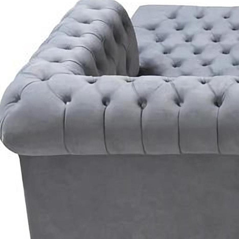 Gray Velvet U Shaped Three Piece Sofa and Chaise Sectional With Toss Pillows HomeRoots