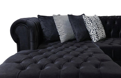 Black Velvet U Shaped Three Piece Sofa and Chaise Sectional With Toss Pillows HomeRoots