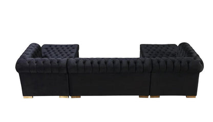 Black Velvet U Shaped Three Piece Sofa and Chaise Sectional With Toss Pillows HomeRoots