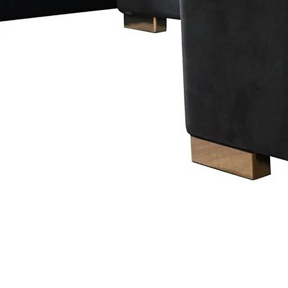 Black Velvet U Shaped Three Piece Sofa and Chaise Sectional With Toss Pillows HomeRoots
