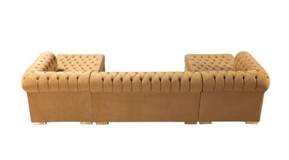 Mustard Velvet U Shaped Three Piece Sofa and Chaise Sectional With Toss Pillows HomeRoots