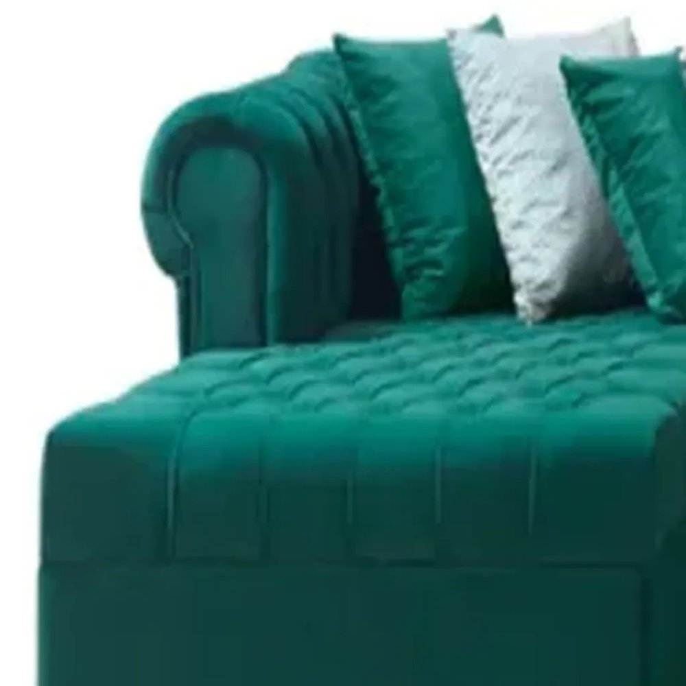 Green Velvet U Shaped Three Piece Sofa and Chaise Sectional With Toss Pillows HomeRoots