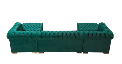 Green Velvet U Shaped Three Piece Sofa and Chaise Sectional With Toss Pillows HomeRoots