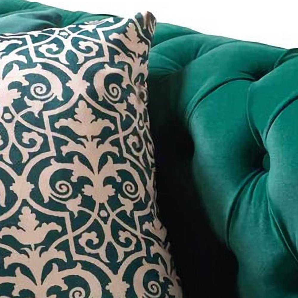Green Velvet U Shaped Three Piece Sofa and Chaise Sectional With Toss Pillows HomeRoots