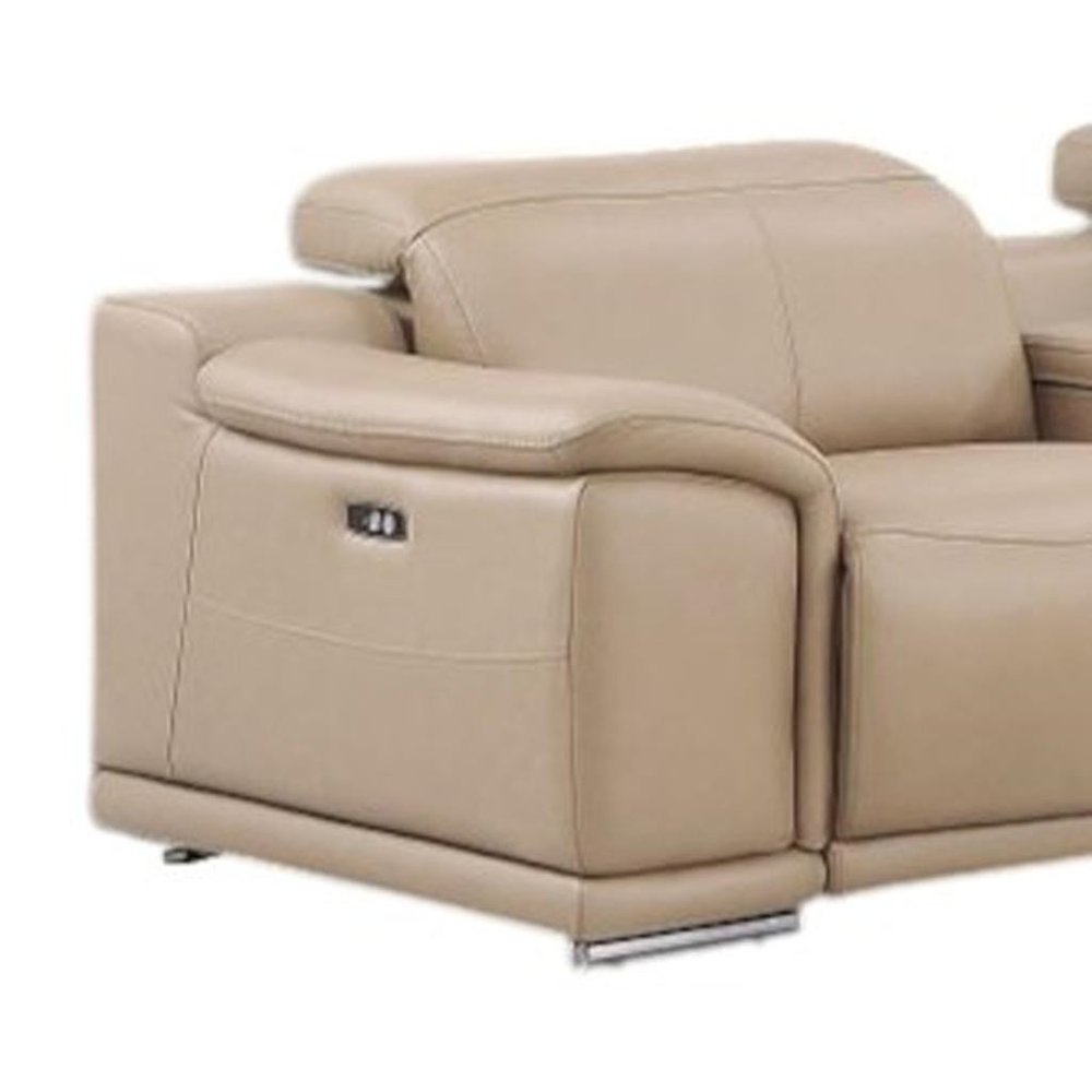 Beige Leather Modular L Shaped Seven Piece Corner Sectional With Console — view 6