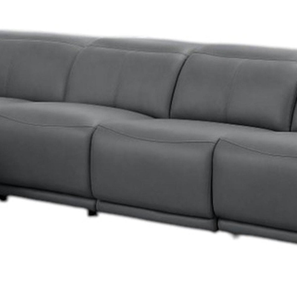 Battleship Gray Leather Modular L Shaped Seven Piece Corner Sectional With Console — view 8