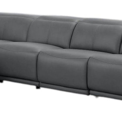 Battleship Gray Leather Modular L Shaped Seven Piece Corner Sectional With Console