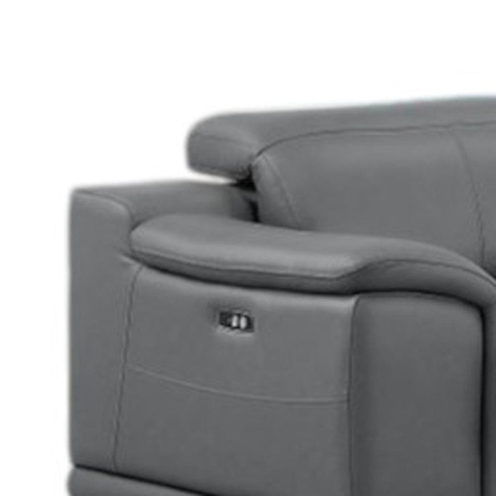 Battleship Gray Leather Modular L Shaped Seven Piece Corner Sectional With Console — view 5