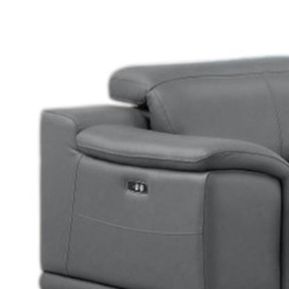 Battleship Gray Leather Modular L Shaped Seven Piece Corner Sectional With Console