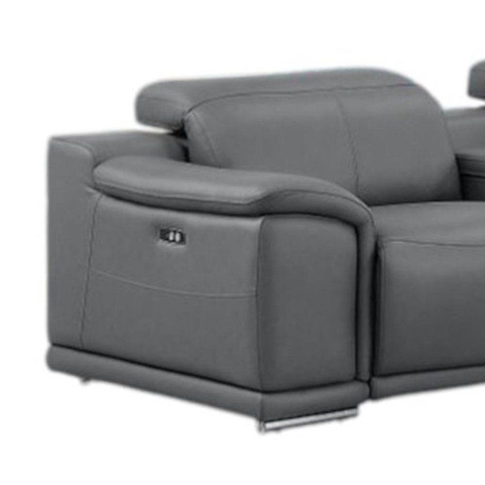 Battleship Gray Leather Modular L Shaped Seven Piece Corner Sectional With Console — view 6