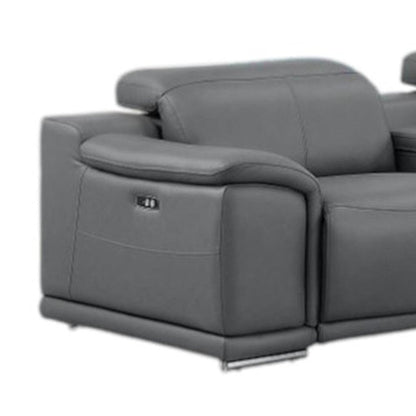 Battleship Gray Leather Modular L Shaped Seven Piece Corner Sectional With Console