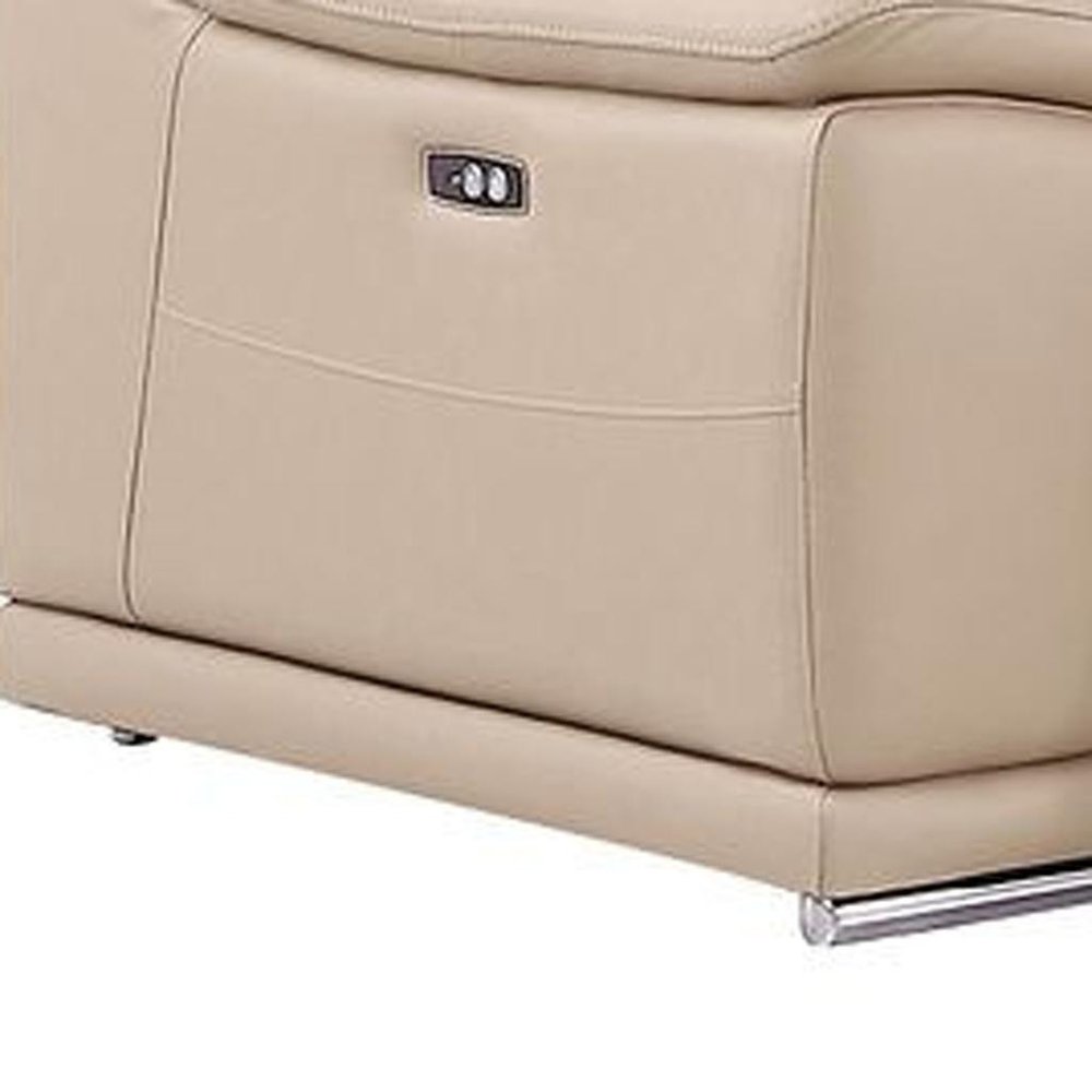 Beige Leather Power Reclining L Shaped Seven Piece Corner Sectional With Console — view 5