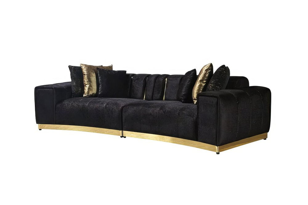 Black Velvet Modular Curved Two Piece Sectional With Toss Pillows HomeRoots