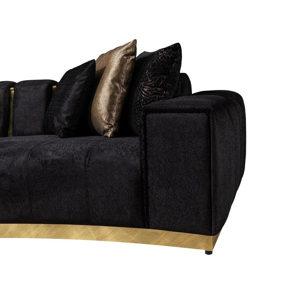 Black Velvet Modular Curved Two Piece Sectional With Toss Pillows HomeRoots