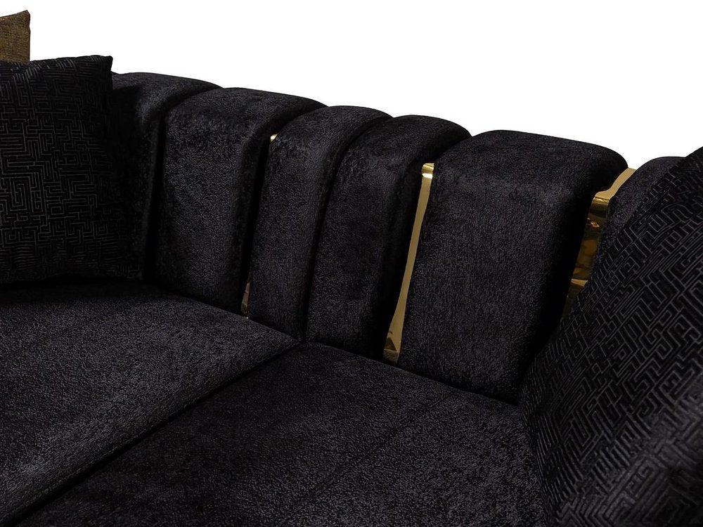 Black Velvet Modular Curved Two Piece Sectional With Toss Pillows HomeRoots