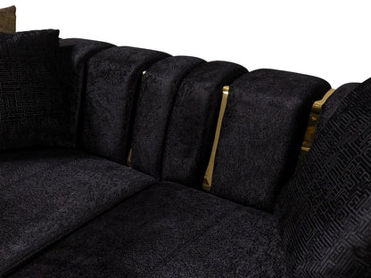Black Velvet Modular Curved Two Piece Sectional With Toss Pillows HomeRoots