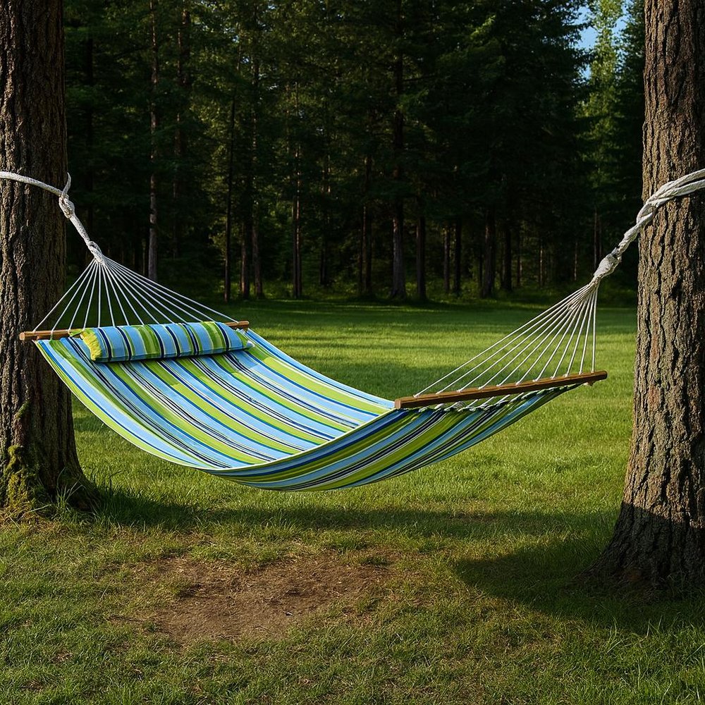 Aqua And Lime Green Striped Double Hammock HomeRoots