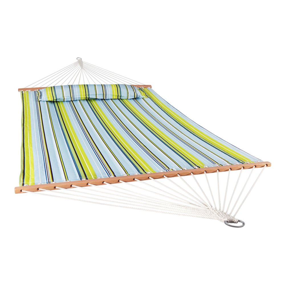 Aqua And Lime Green Striped Double Hammock — view 7