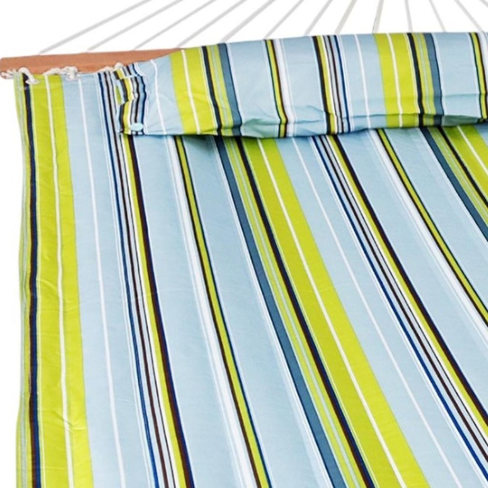 Aqua And Lime Green Striped Double Hammock HomeRoots