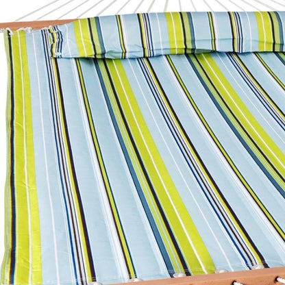 Aqua And Lime Green Striped Double Hammock HomeRoots