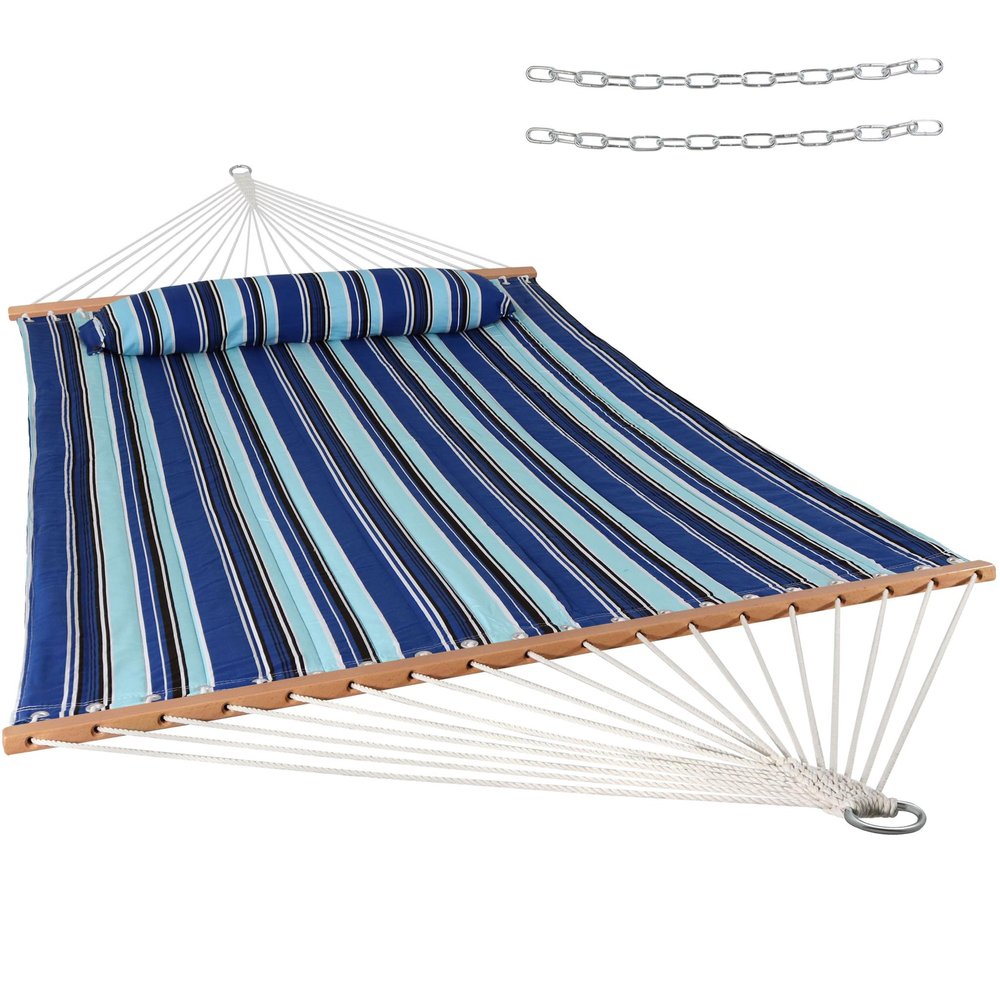 Light Blue And Dark Blue Striped Double Hammock — view 1