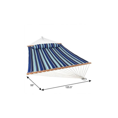 Light Blue And Dark Blue Striped Double Hammock HomeRoots