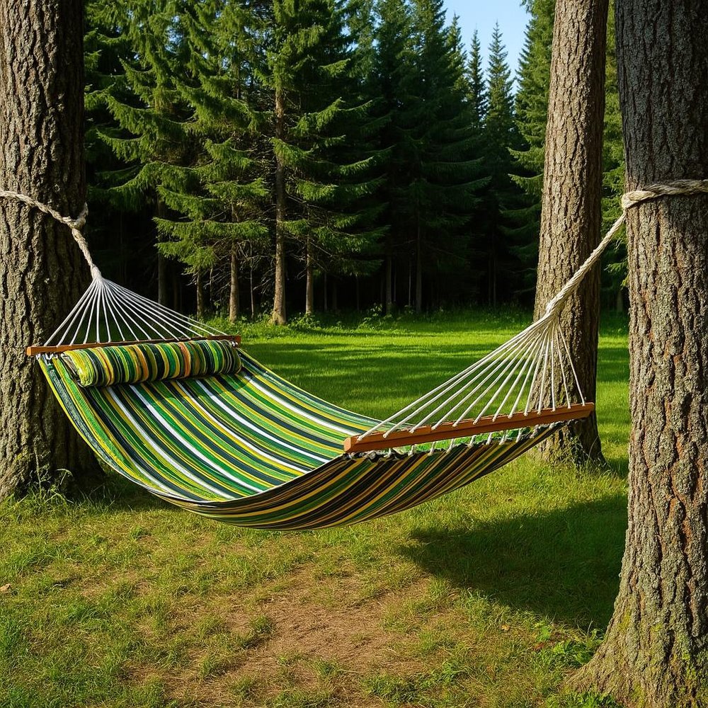 Green And Yellow Striped Double Hammock — view 2