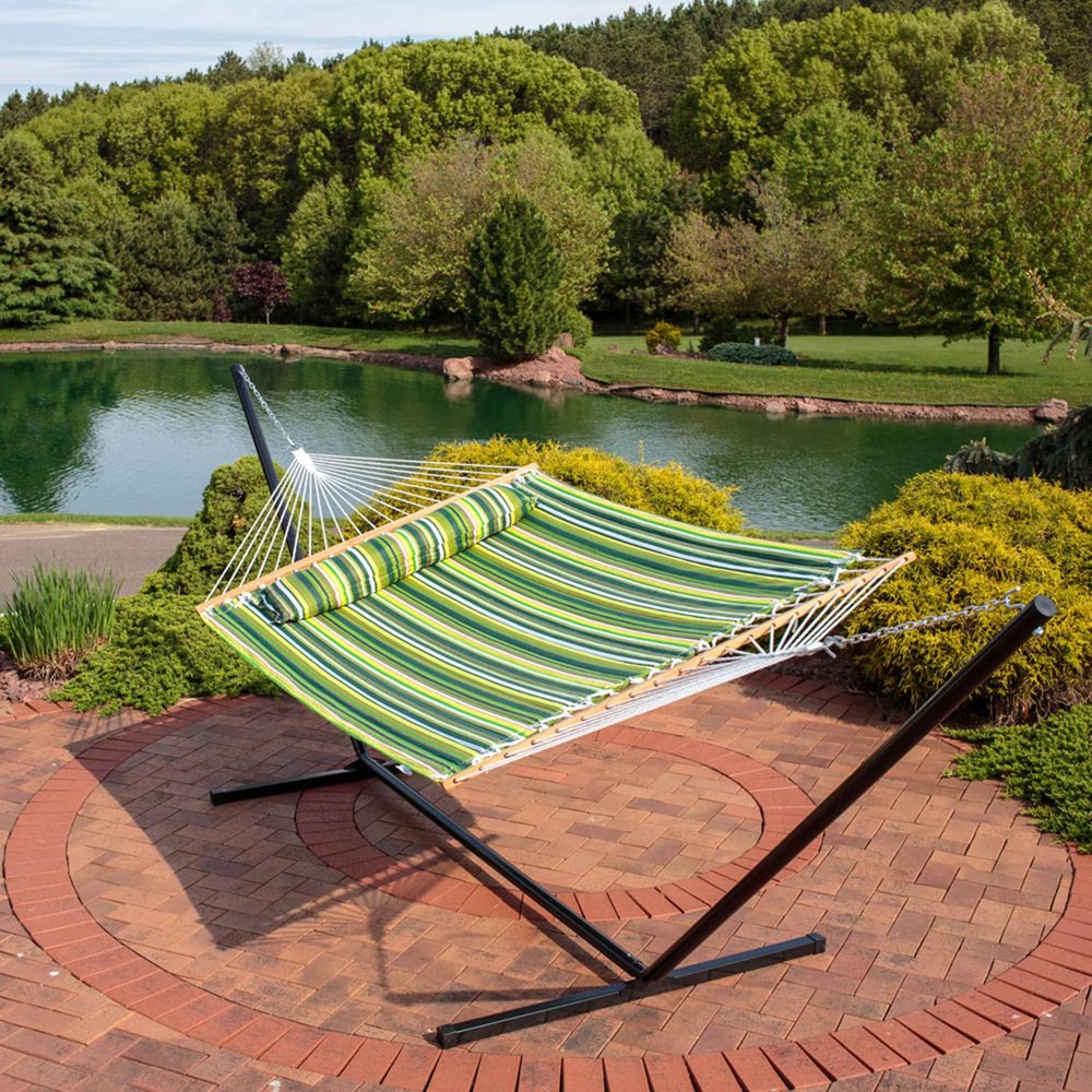 Green And Yellow Striped Double Hammock — view 1