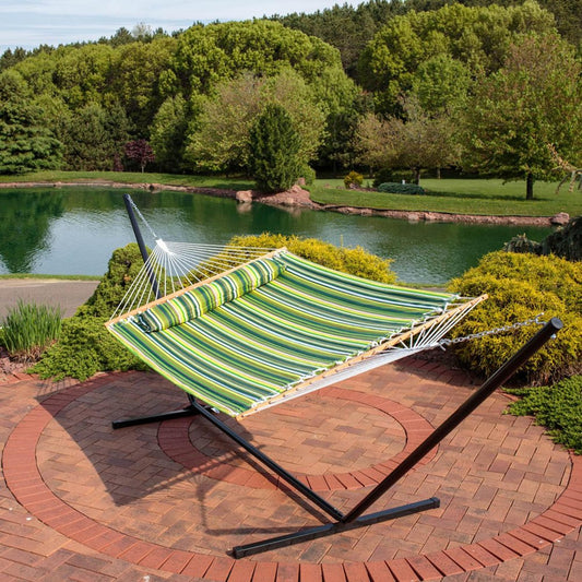 Green And Yellow Striped Double Hammock
