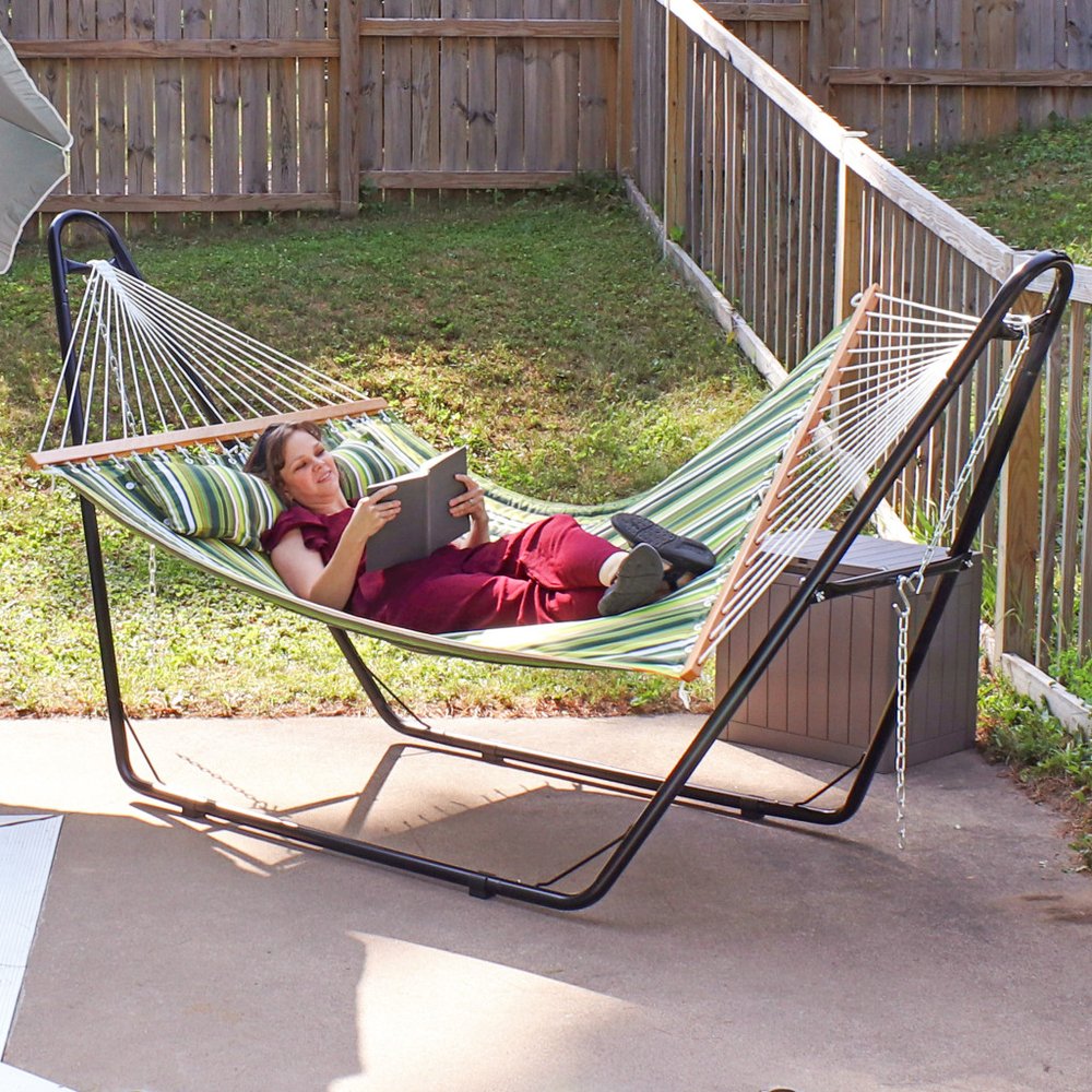 Green And Yellow Striped Double Hammock HomeRoots