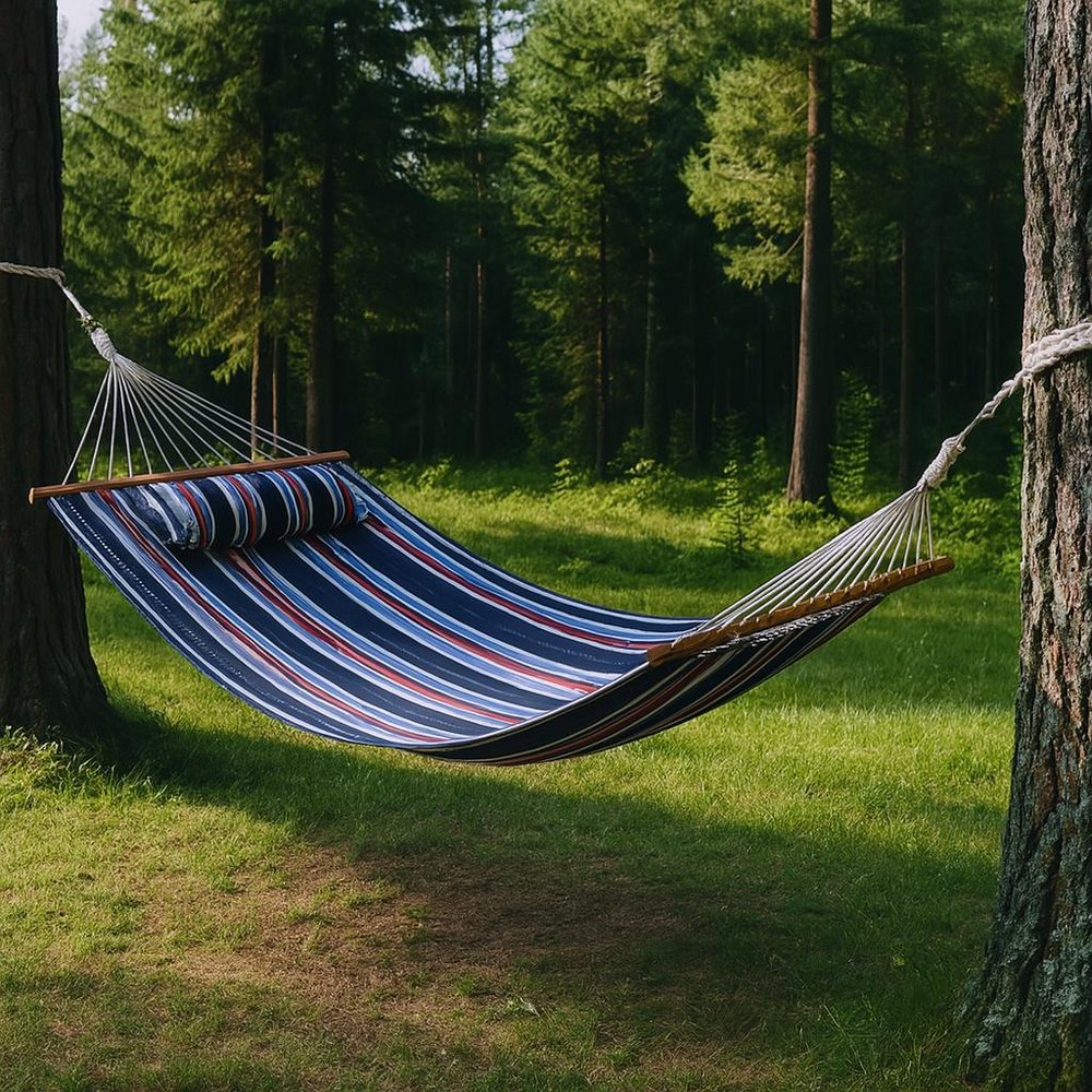 Blue Red And White Striped Double Hammock — view 1
