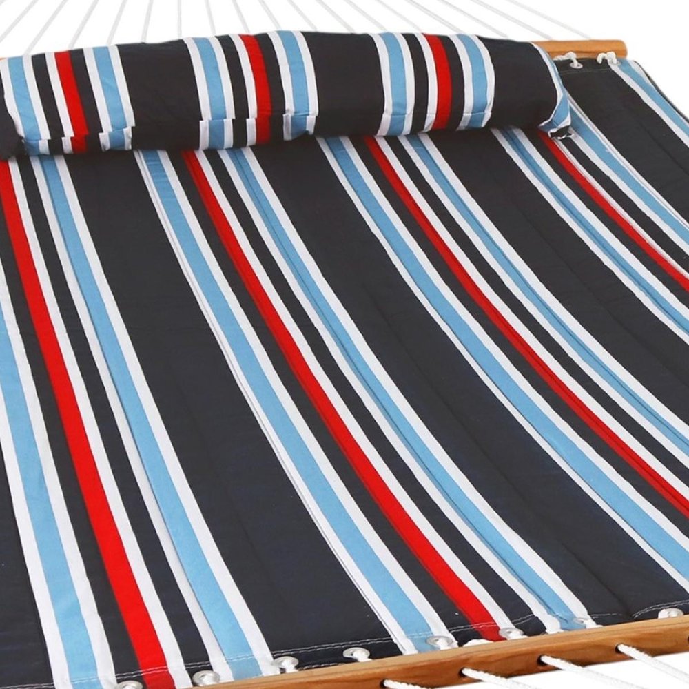 Blue Red And White Striped Double Hammock — view 6