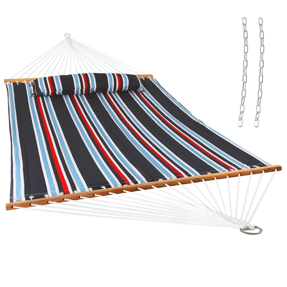 Blue Red And White Striped Double Hammock HomeRoots
