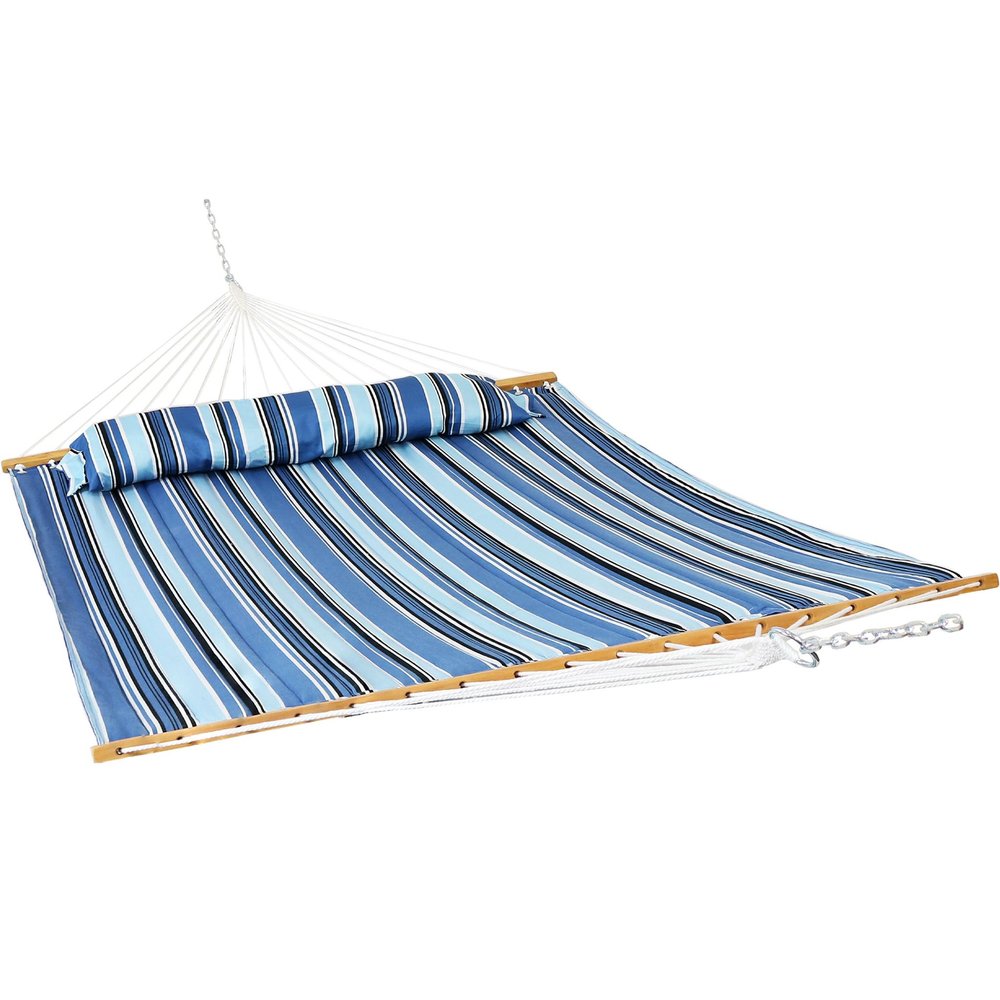 Light Blue And Dark Blue Striped Double Hammock — view 1