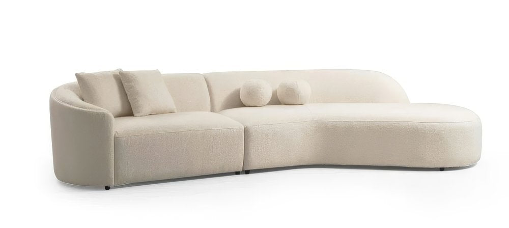 Ivory Boucle Modular Curved Two Piece Sofa and Chaise Sectional With Toss Pillows HomeRoots