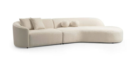 Ivory Boucle Modular Curved Two Piece Sofa and Chaise Sectional With Toss Pillows HomeRoots