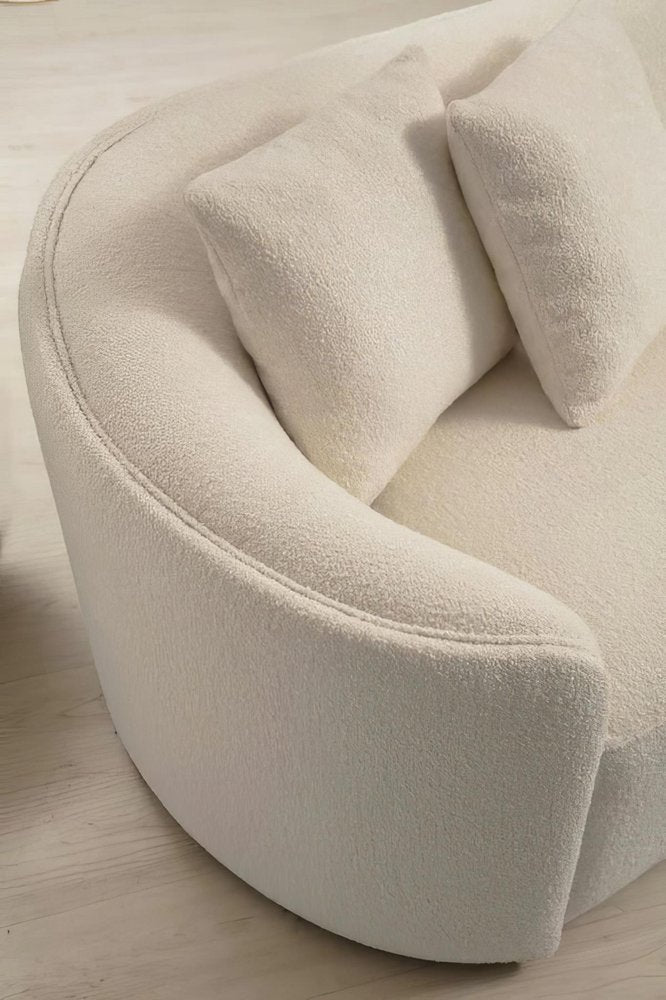 Ivory Boucle Modular Curved Two Piece Sofa and Chaise Sectional With Toss Pillows HomeRoots