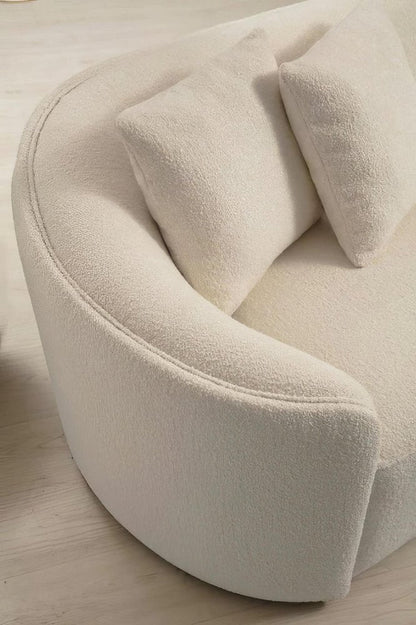 Ivory Boucle Modular Curved Two Piece Sofa and Chaise Sectional With Toss Pillows HomeRoots