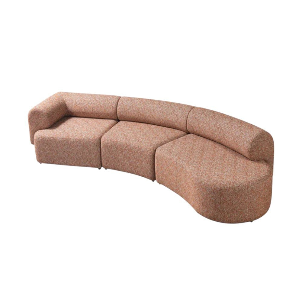 Orange Boucle Modular Curved Three Piece Sectional With Toss Pillows HomeRoots