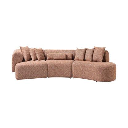 Orange Boucle Modular Curved Three Piece Sectional With Toss Pillows HomeRoots